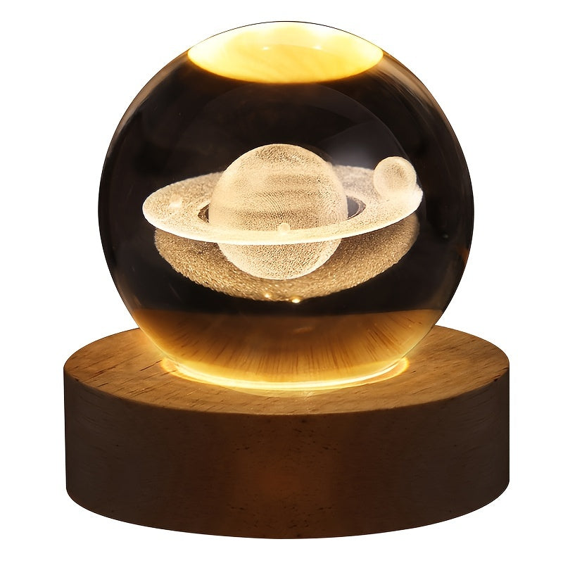 3D Galaxy Crystal Ball Night Light  Warm Yellow