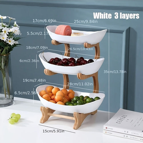 MultiLayer Bamboo Fruit Basket  Snack Tray Set