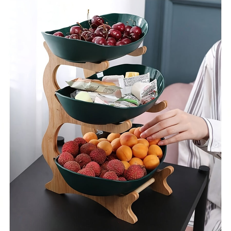 MultiLayer Bamboo Fruit Basket  Snack Tray Set