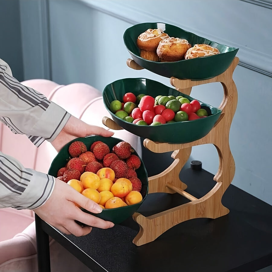 MultiLayer Bamboo Fruit Basket  Snack Tray Set