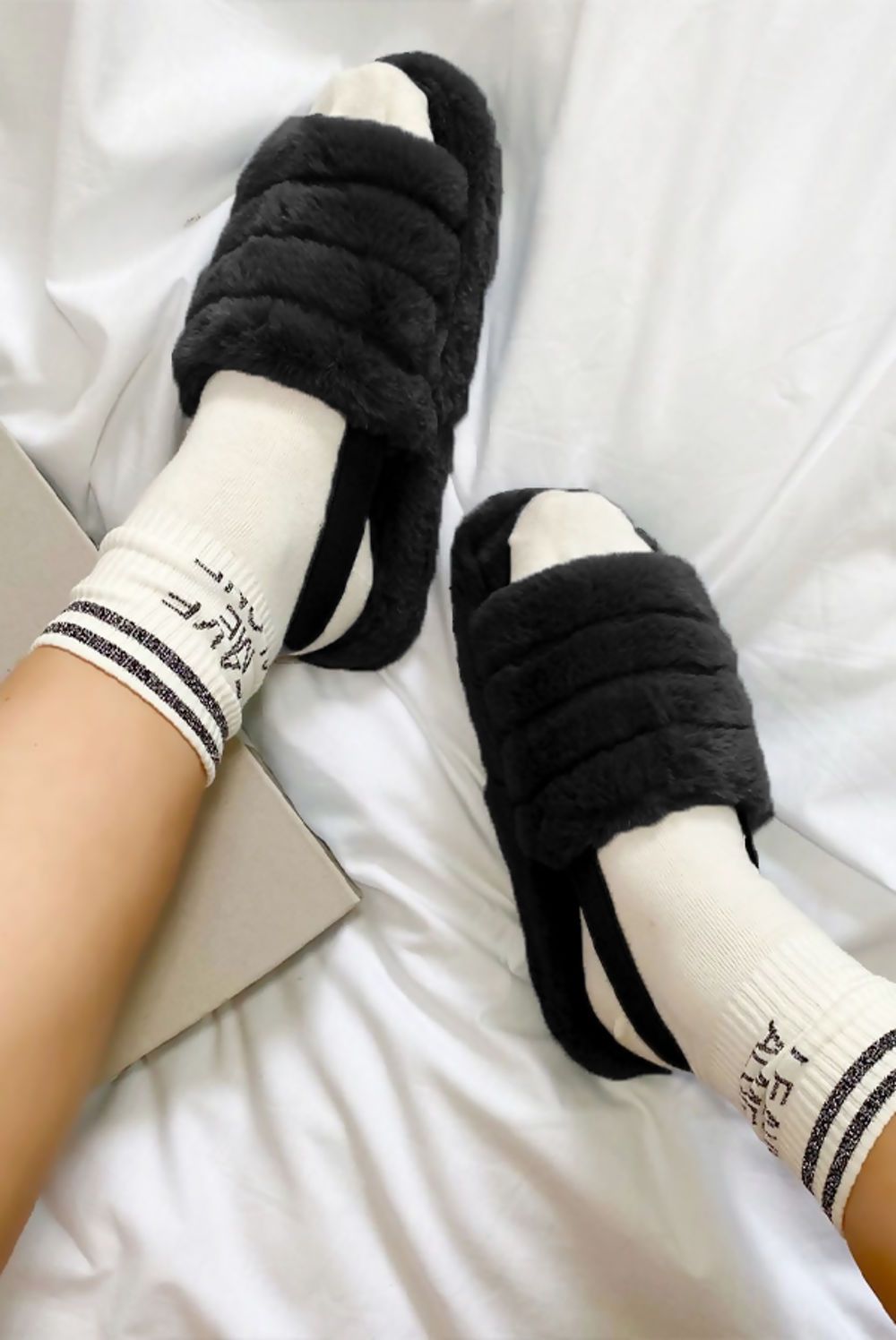 Faux Fur Fluffy Stripe Slippers