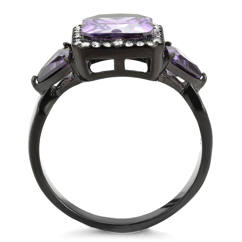 DA346 - IP Black(Ion Plating) Stainless Steel Ring with AAA Grade CZ