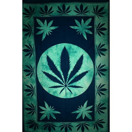 Marijuana Leaf Framed Art Twin Size Tapestry