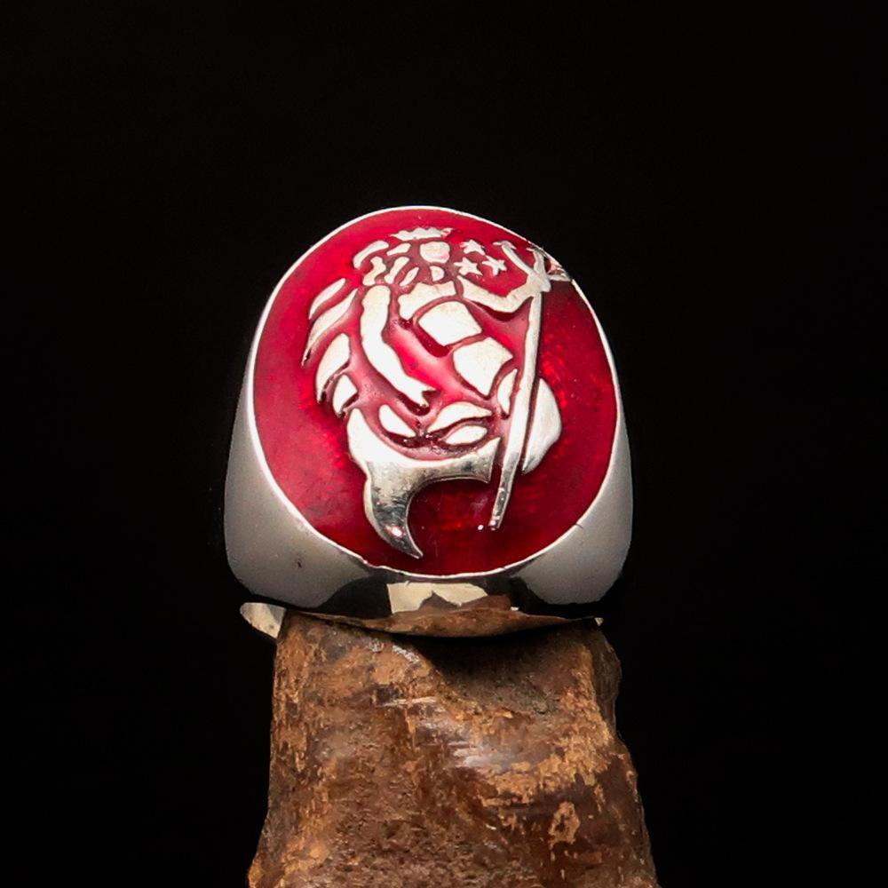 Excellent crafted Men's Aquarius Ring red Zodiac - Sterling Silver