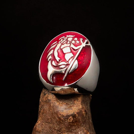 Excellent crafted Men's Aquarius Ring red Zodiac - Sterling Silver