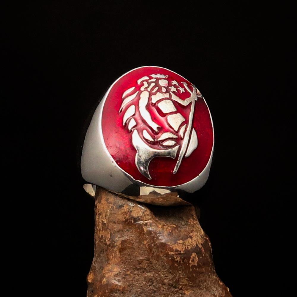 Excellent crafted Men's Aquarius Ring red Zodiac - Sterling Silver