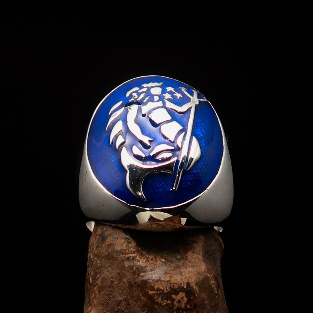 Excellent crafted Men's Aquarius Ring blue Zodiac - Sterling Silver