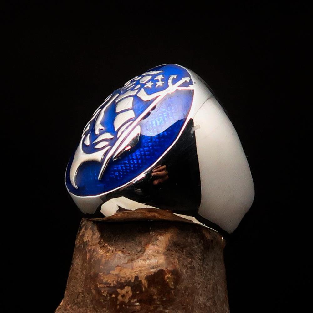 Excellent crafted Men's Aquarius Ring blue Zodiac - Sterling Silver