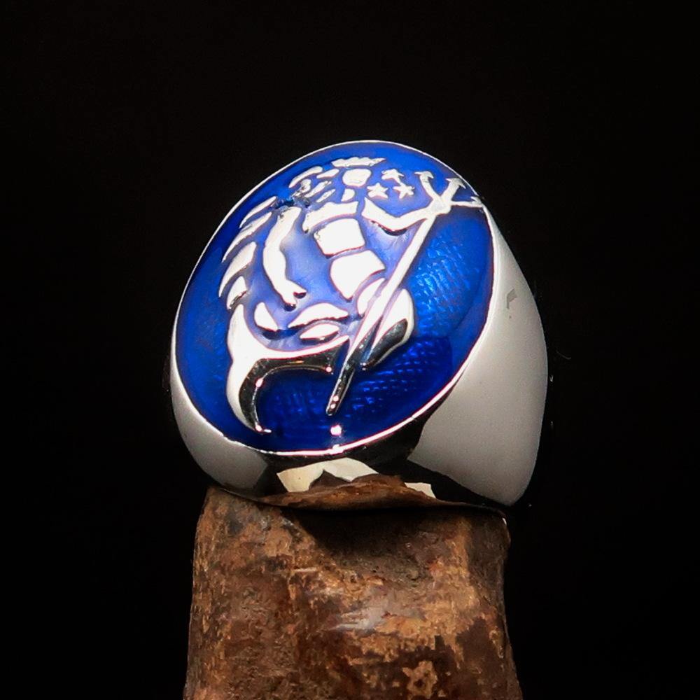 Excellent crafted Men's Aquarius Ring blue Zodiac - Sterling Silver