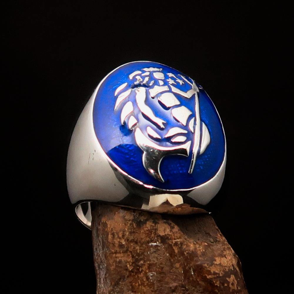 Excellent crafted Men's Aquarius Ring blue Zodiac - Sterling Silver