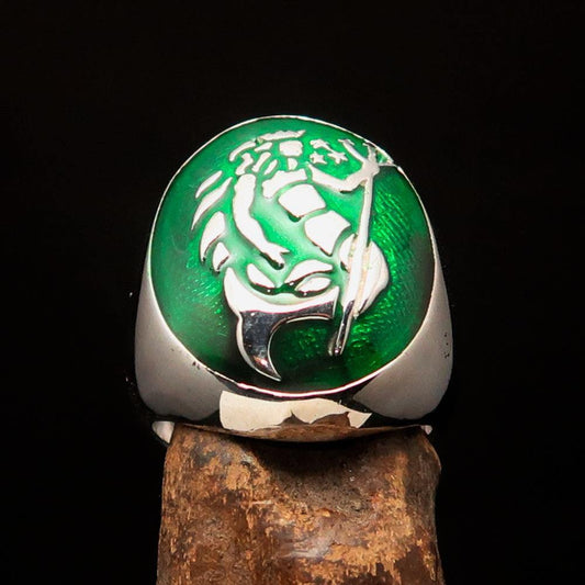 Excellent crafted Men's Aquarius Ring green Zodiac - Sterling Silver