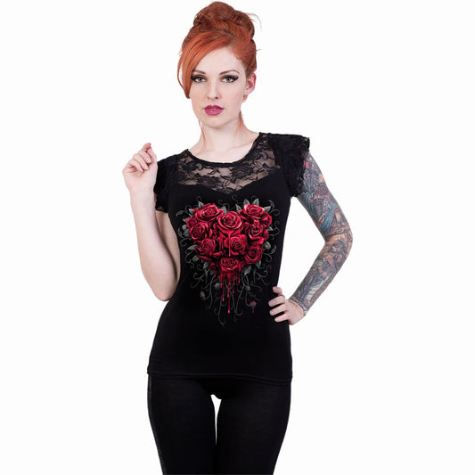 BLEEDING HEART - Lace Layered Cap Sleeve Top Black