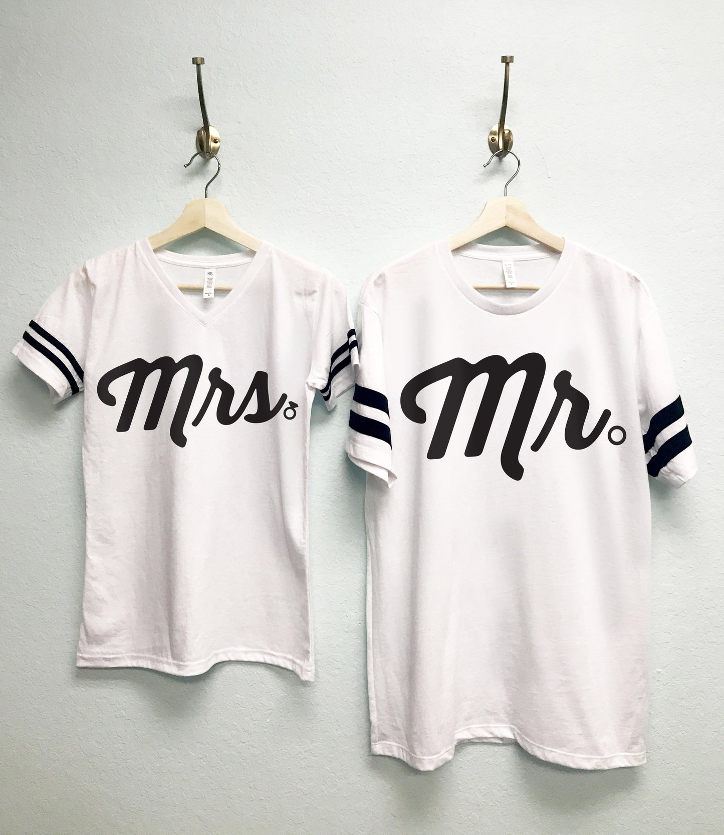 MRS Bride Shirt + MR Groom Tees CUSTOM Names & Numbers Shirts Set