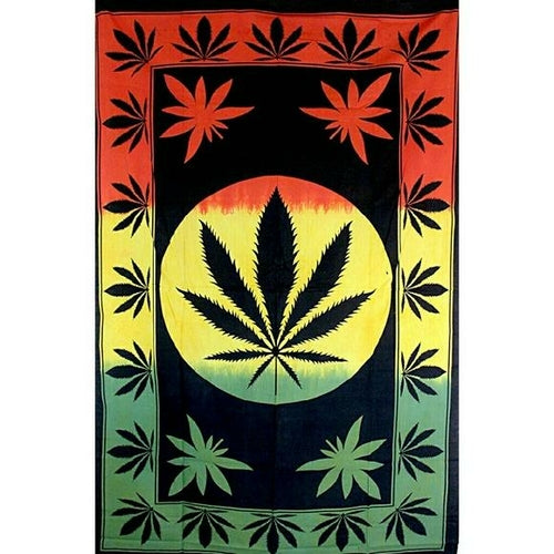 Marijuana Leaf Framed Art Twin Size Tapestry