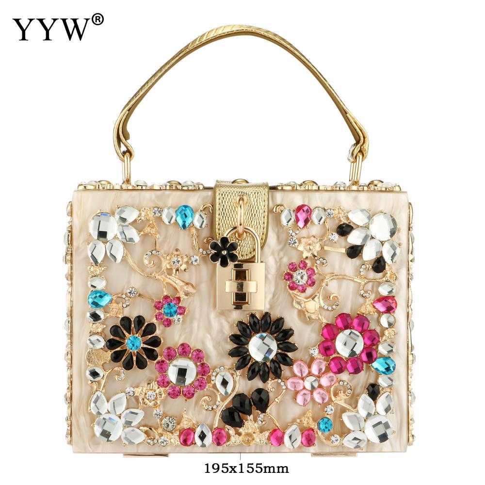 Acrylic Handbags Women 2022 Fashion Flower Shoulder Bags Evening Party