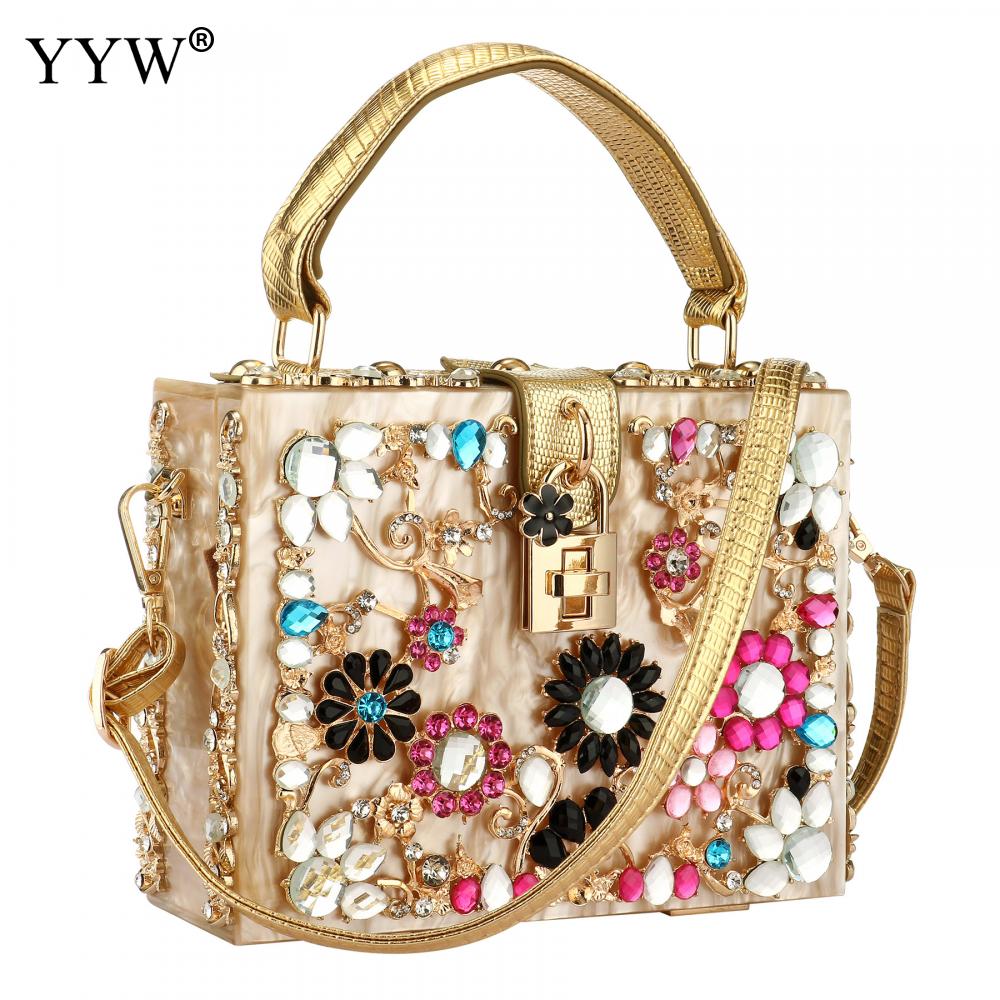 Acrylic Handbags Women 2022 Fashion Flower Shoulder Bags Evening Party