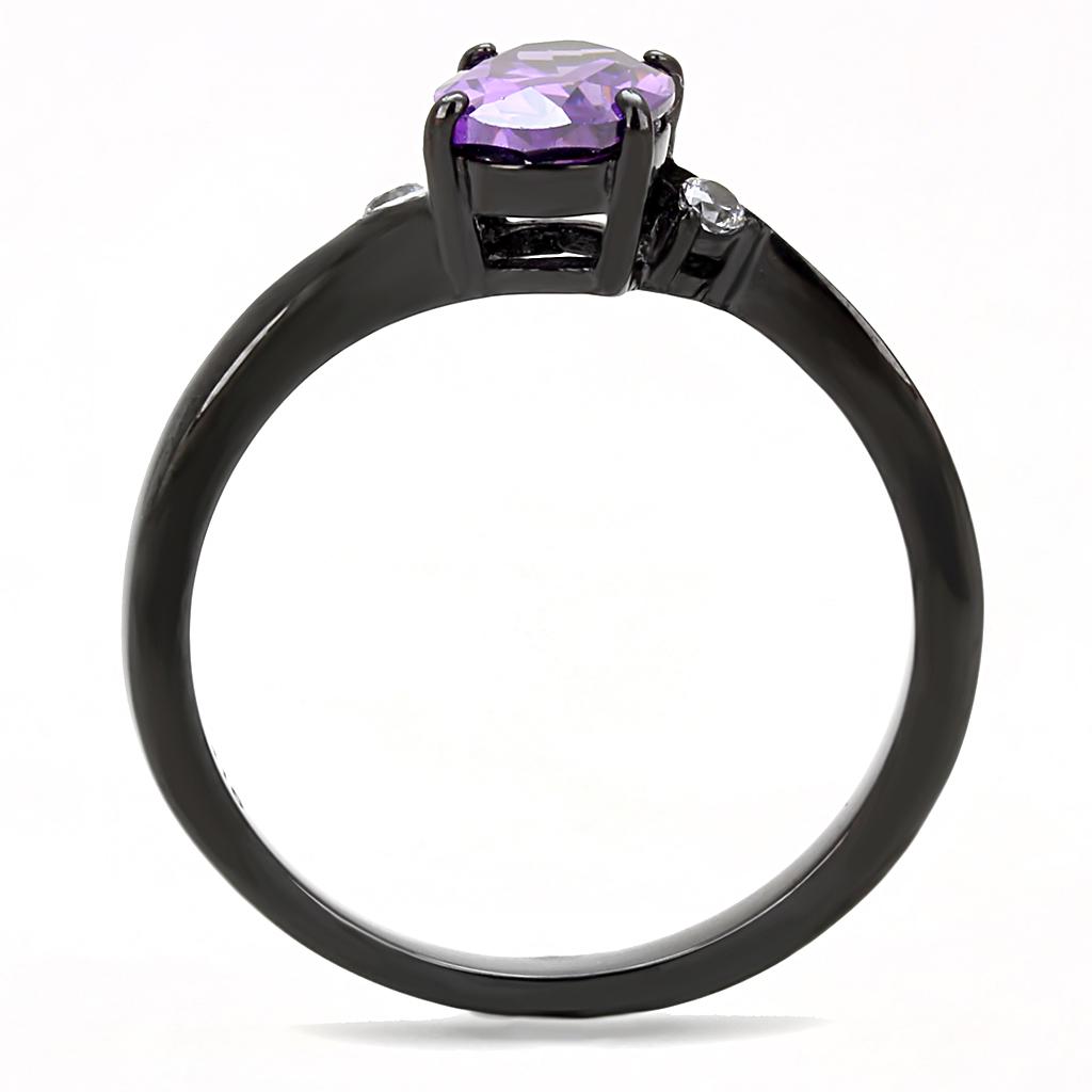 TK3063 - IP Black(Ion Plating) Stainless Steel Ring with AAA Grade CZ