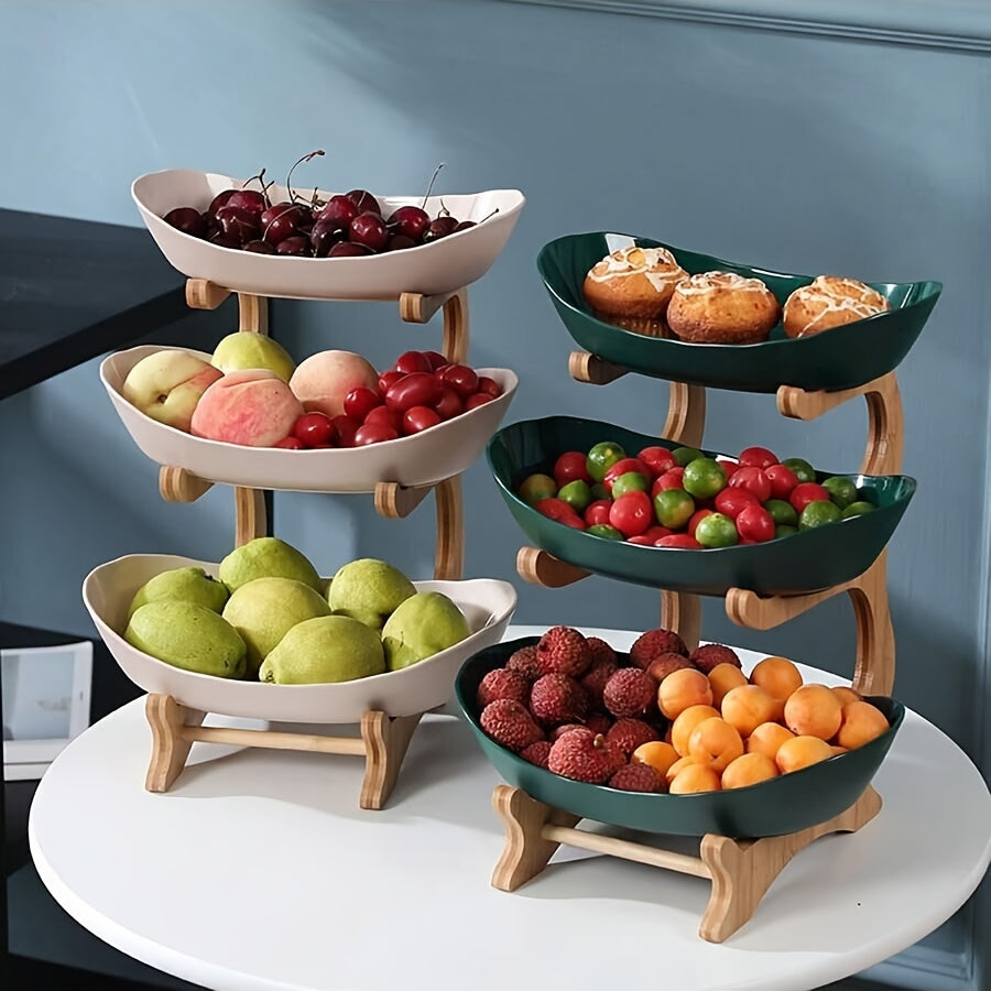 MultiLayer Bamboo Fruit Basket  Snack Tray Set