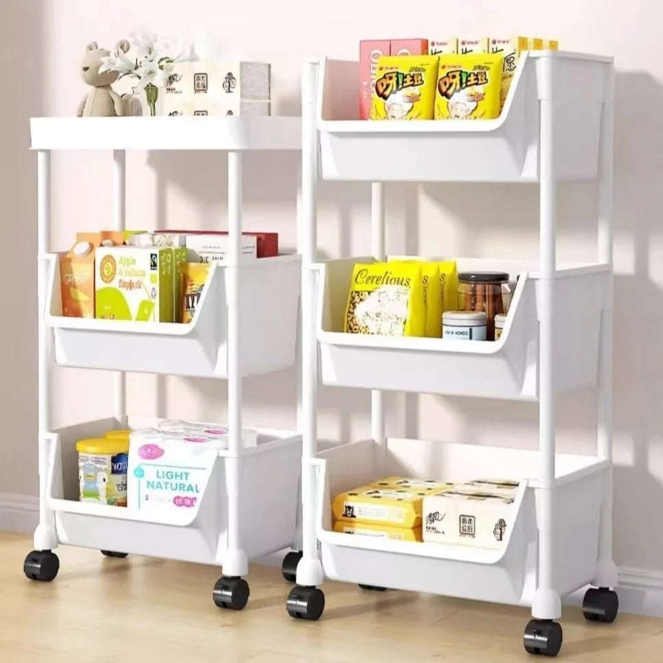 Mobile Storage Rack Trolley Multi-layer Kitchen Trolley Thicken Metal Cart Snacks Storage Rack with Wheels