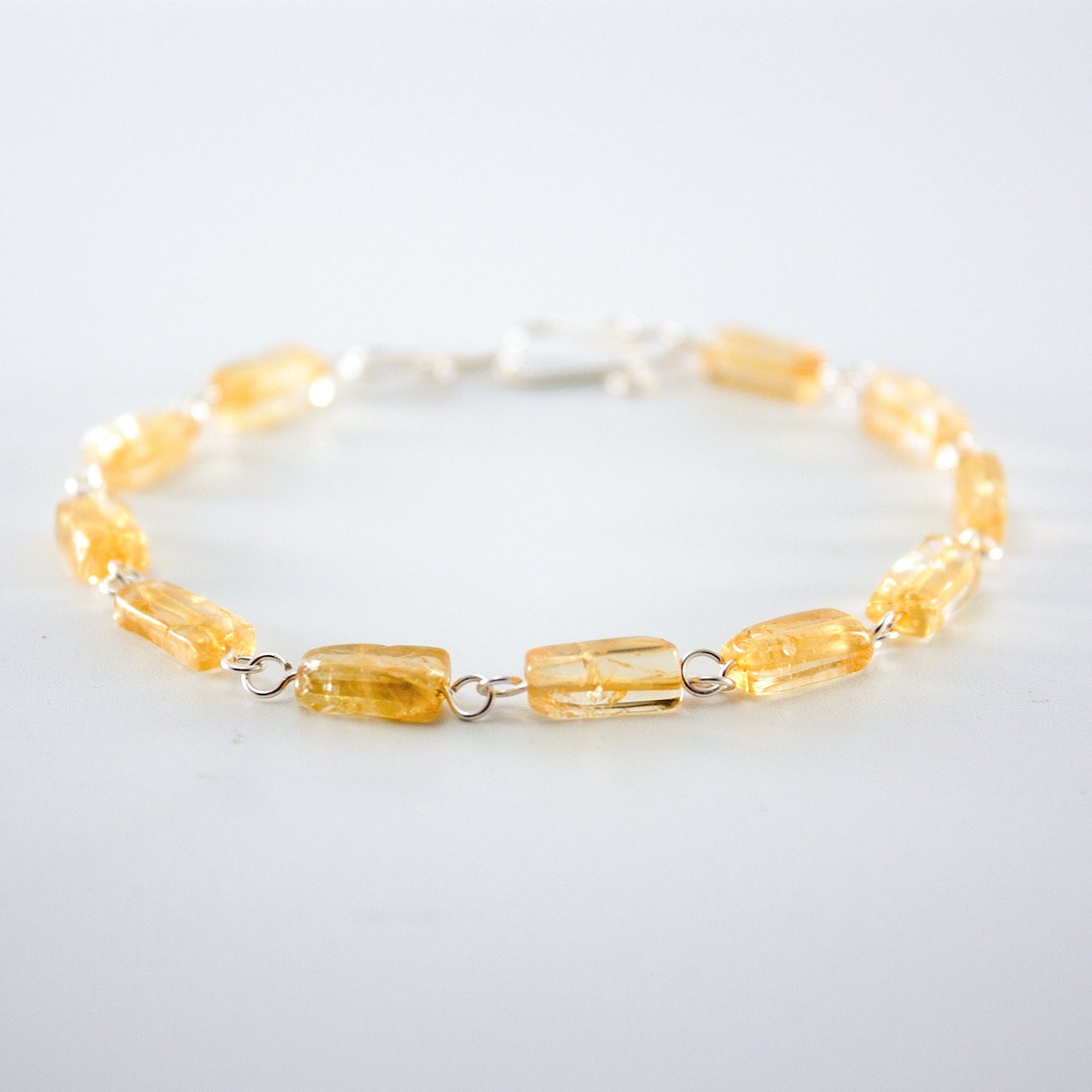 Citrine Rectangular Silver Link Bracelet