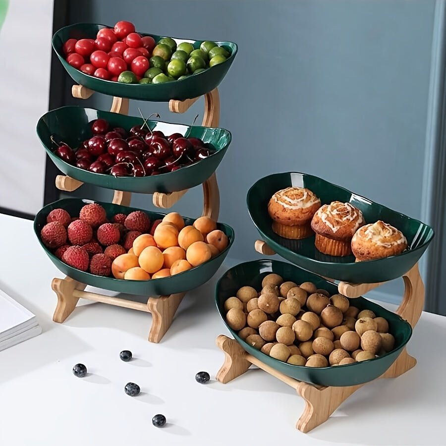 MultiLayer Bamboo Fruit Basket  Snack Tray Set