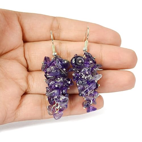 Amethyst Natural Chip Beads Earrings for Women, Girls (Color : Purple)