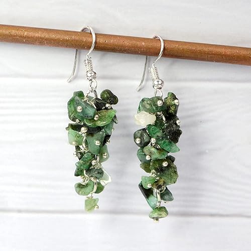 Natural Chip Emerald Crystal Stone Earrings for Girls and Women