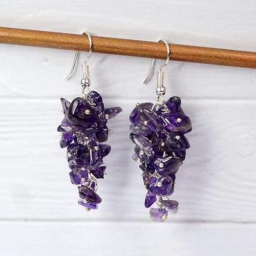 Amethyst Natural Chip Beads Earrings for Women, Girls (Color : Purple)