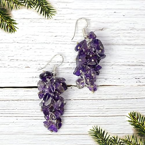 Amethyst Natural Chip Beads Earrings for Women, Girls (Color : Purple)