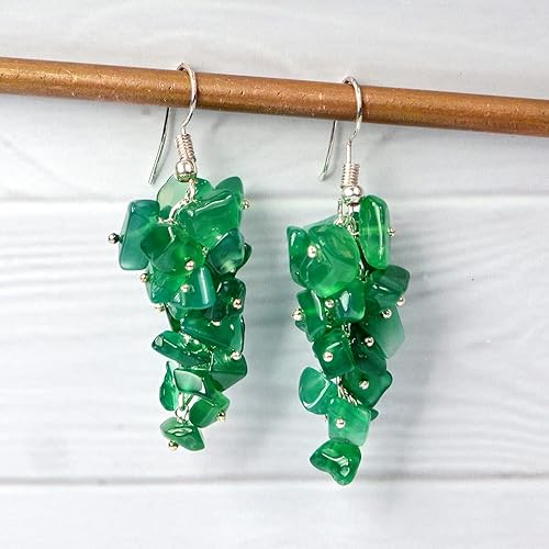 Green Onyx Natural Chip Beads Earrings for Women & Girls(Color:Green)