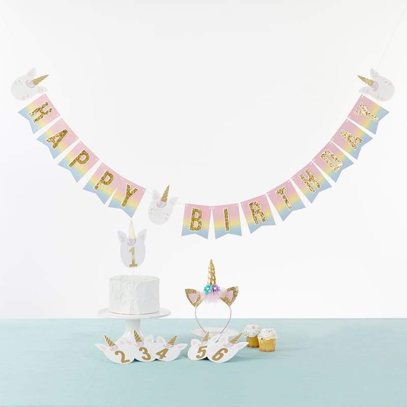 Gold Glitter Unicorn Happy Birthday Décor Kit