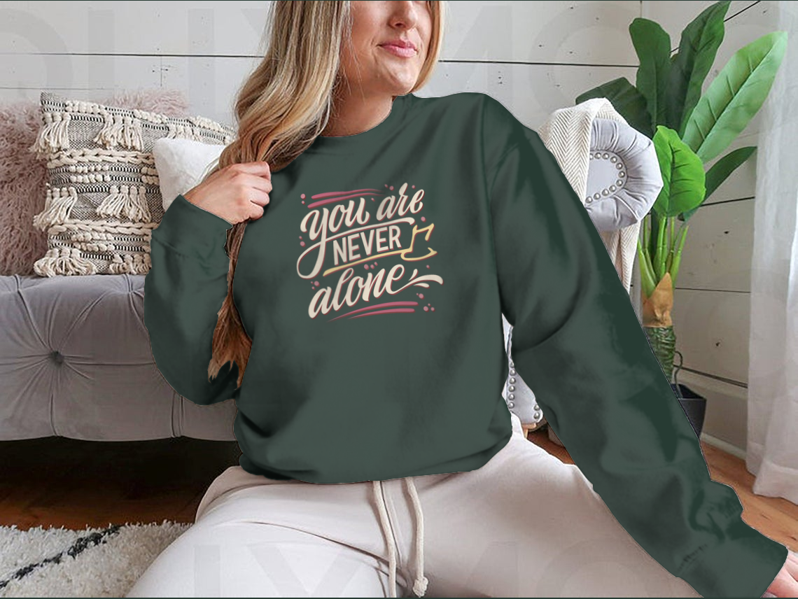 You Are Never Alone - Hand Drawn Lettering Phrase Mental Health