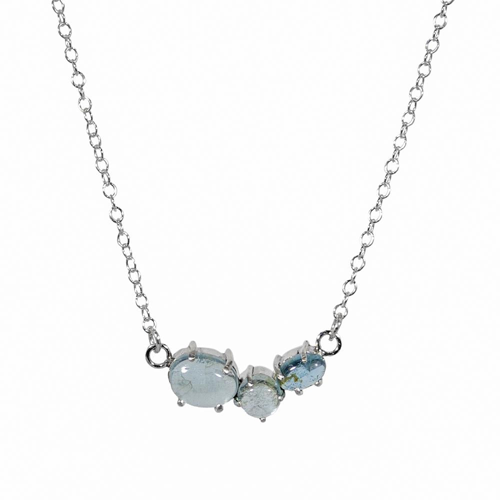 Aquamarine Claw Cluster Sterling Silver Necklace