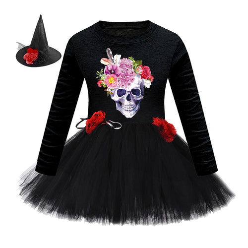 Arrival Girls’ Halloween Costume: Long Sleeves Cartoon Print Witches