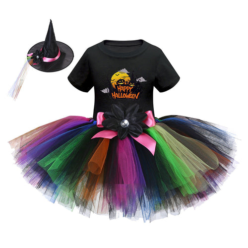 Arrival Girls’ Halloween Costume: Short Sleeves Cartoon Print Witches