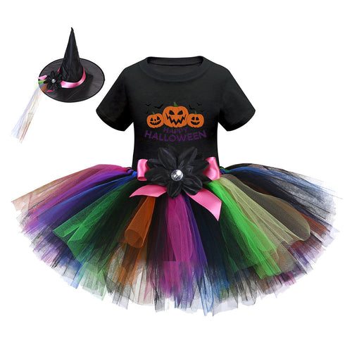 Arrival Girls’ Halloween Costume: Short Sleeves Cartoon Print Witches