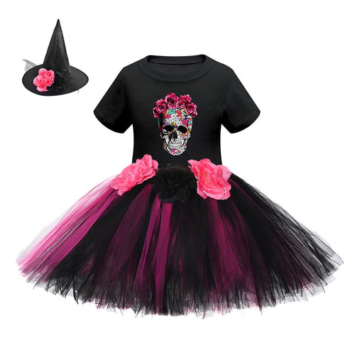 Arrival Girls’ Halloween Costume: Short Sleeves Cartoon Print Witches