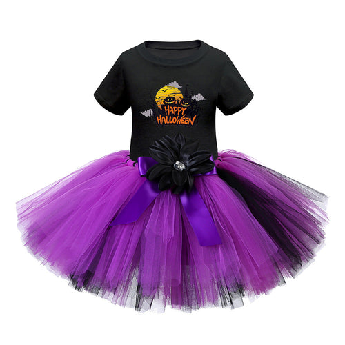 Arrival Girls’ Halloween Costume: Short Sleeves Cartoon Print Witches